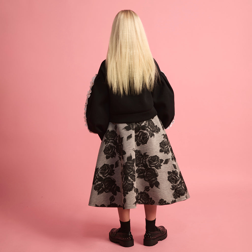 Little Creative Factory Child Neoprene Skirt Grey Melange And Black Flowers