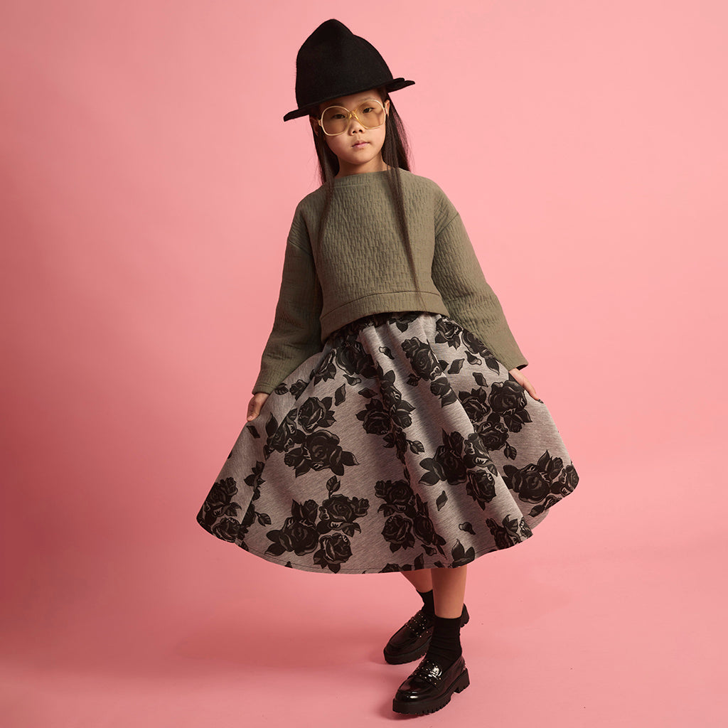 Little Creative Factory Child Neoprene Skirt Grey Melange And Black Flowers