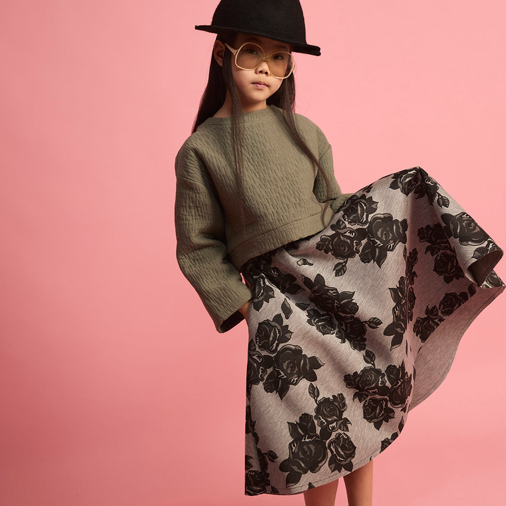 Little Creative Factory Child Neoprene Skirt Grey Melange And Black Flowers