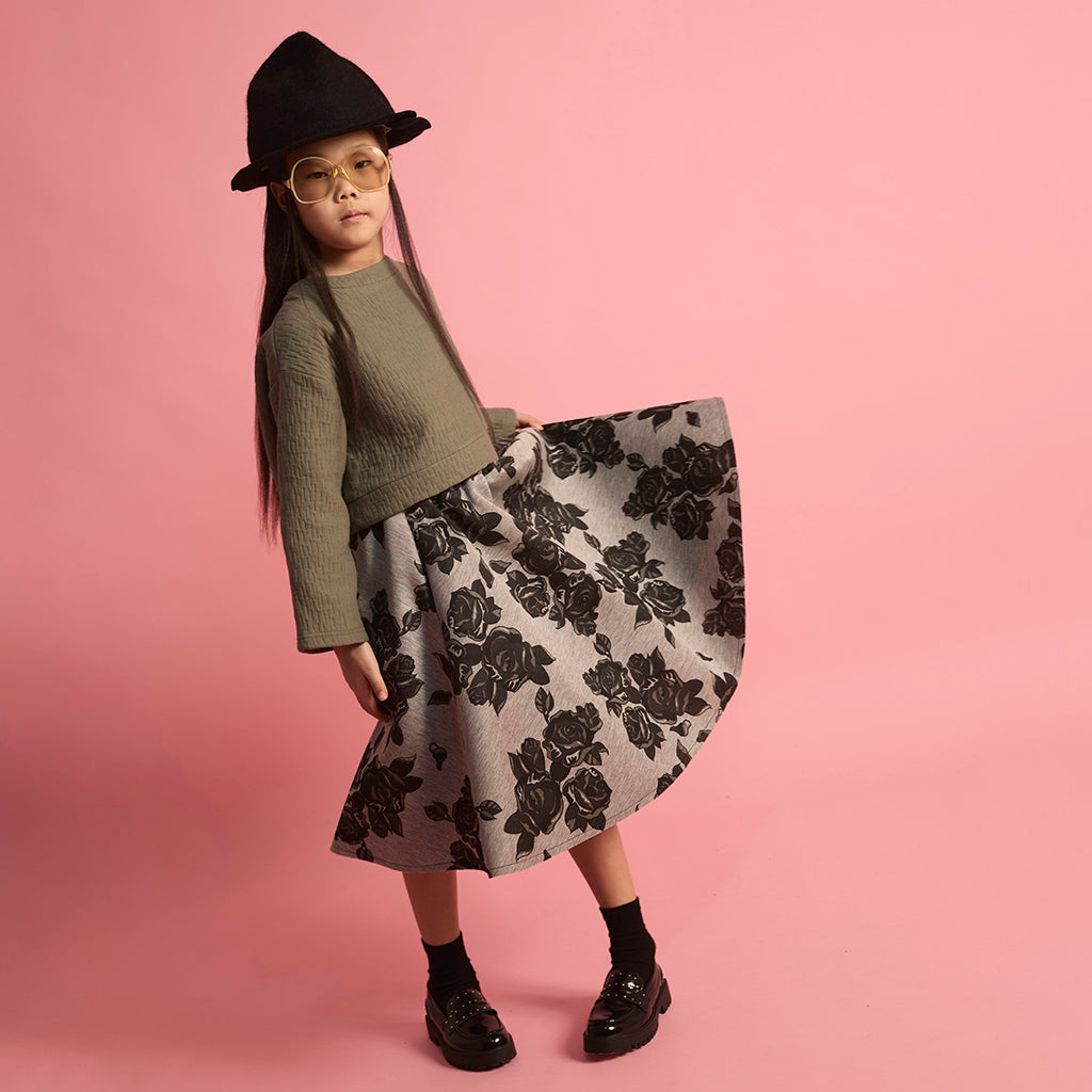 Little Creative Factory Child Neoprene Skirt Grey Melange And Black Flowers