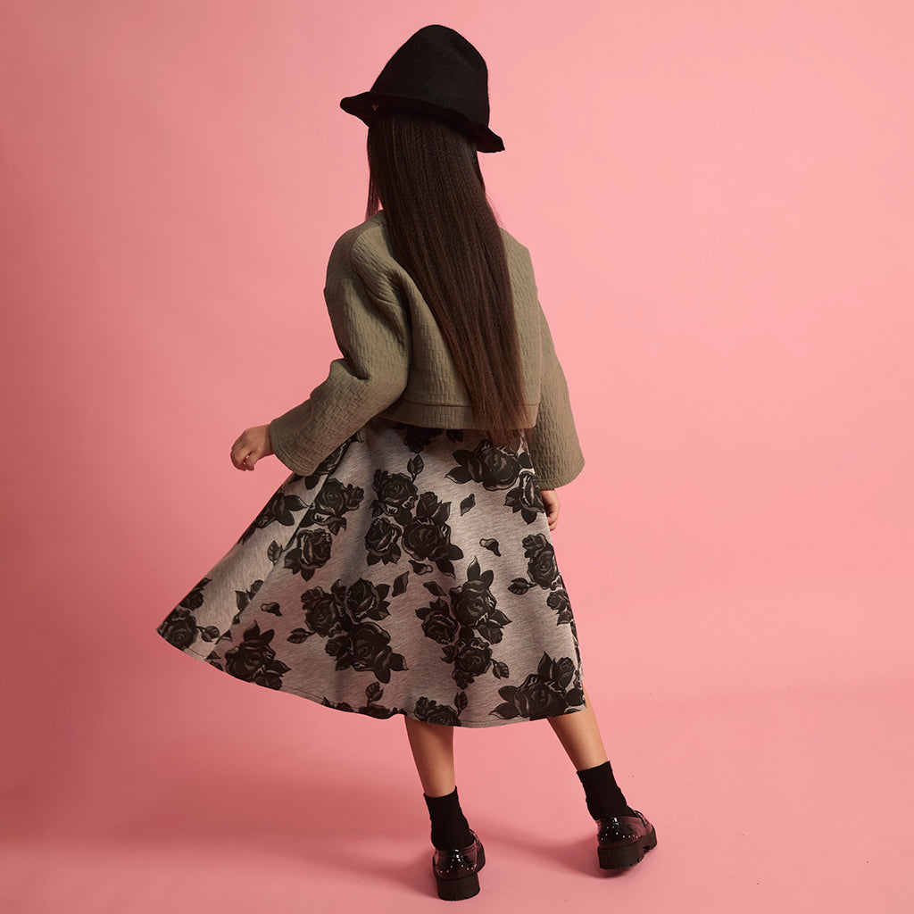 Little Creative Factory Child Neoprene Skirt Grey Melange And Black Flowers
