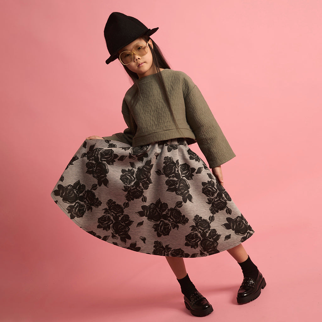 Little Creative Factory Child Neoprene Skirt Grey Melange And Black Flowers