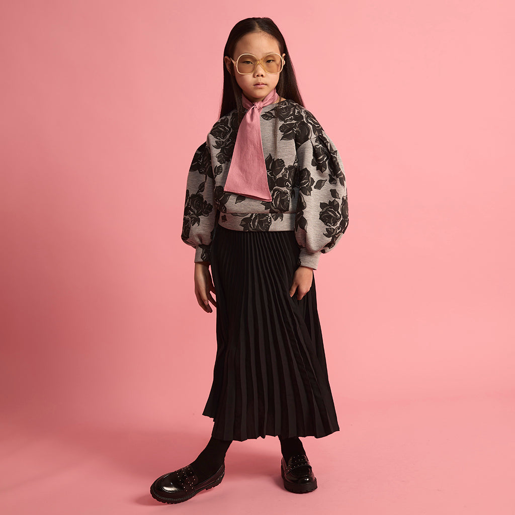 Little Creative Factory Child Neoprene Sweatshirt Grey Melange And Black Flowers