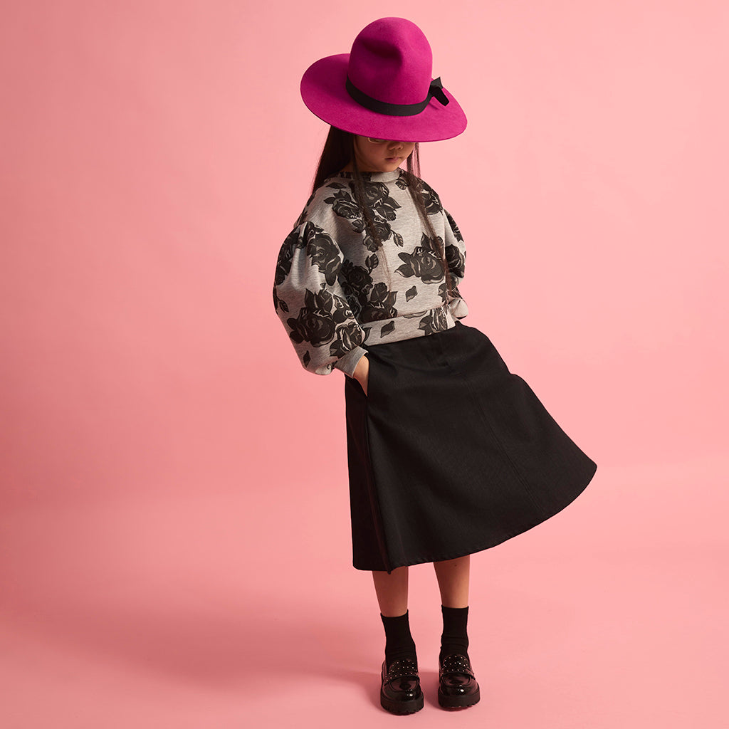 Little Creative Factory Child Neoprene Sweatshirt Grey Melange And Black Flowers