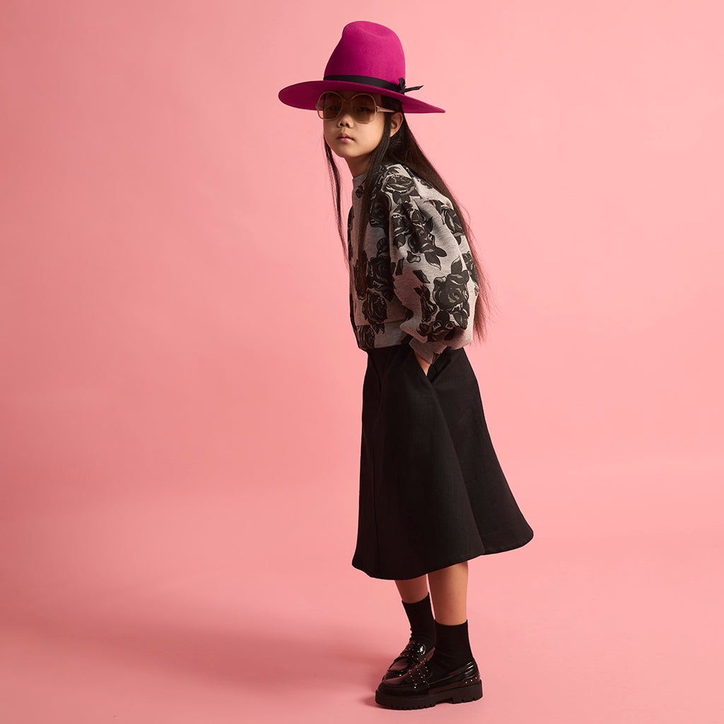 Little Creative Factory Child Neoprene Sweatshirt Grey Melange And Black Flowers