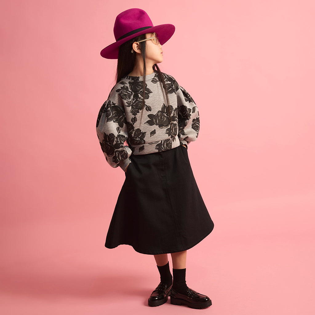 Little Creative Factory Child Neoprene Sweatshirt Grey Melange And Black Flowers