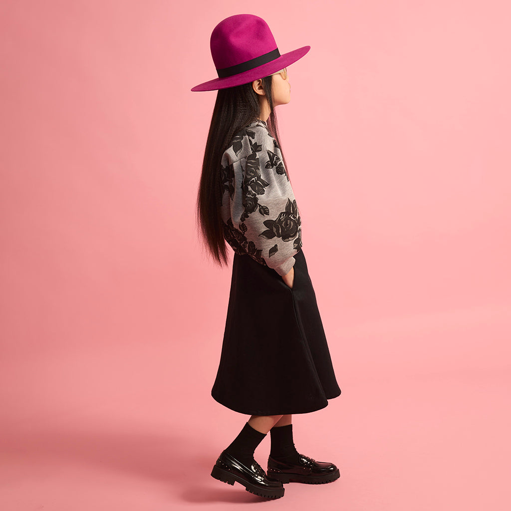 Little Creative Factory Child Neoprene Sweatshirt Grey Melange And Black Flowers