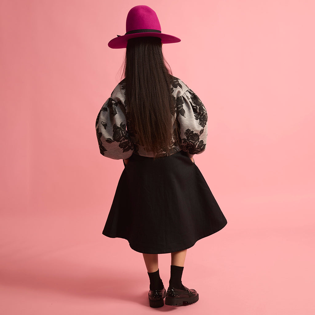 Little Creative Factory Child Neoprene Sweatshirt Grey Melange And Black Flowers