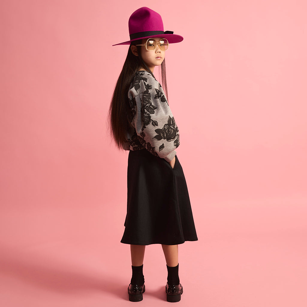 Little Creative Factory Child Neoprene Sweatshirt Grey Melange And Black Flowers