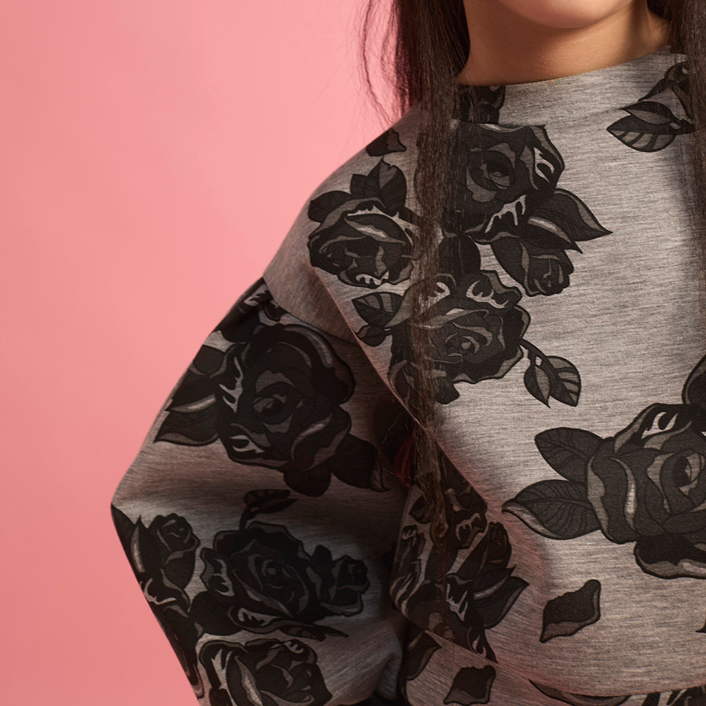 Little Creative Factory Child Neoprene Sweatshirt Grey Melange And Black Flowers