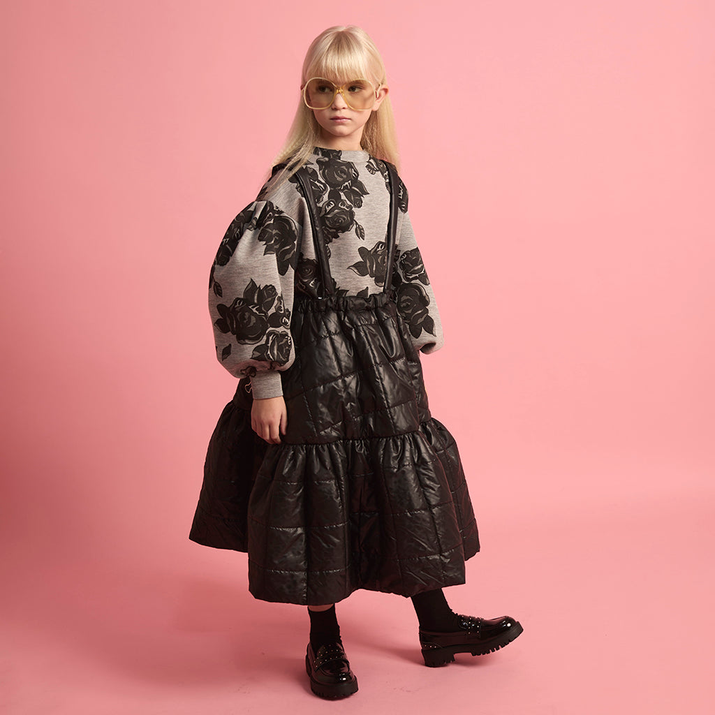 Little Creative Factory Child Neoprene Sweatshirt Grey Melange And Black Flowers