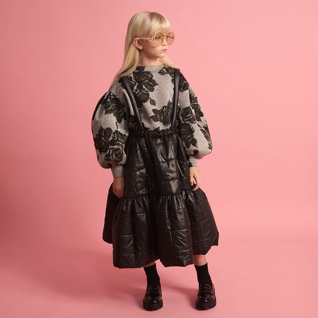 Little Creative Factory Child Neoprene Sweatshirt Grey Melange And Black Flowers