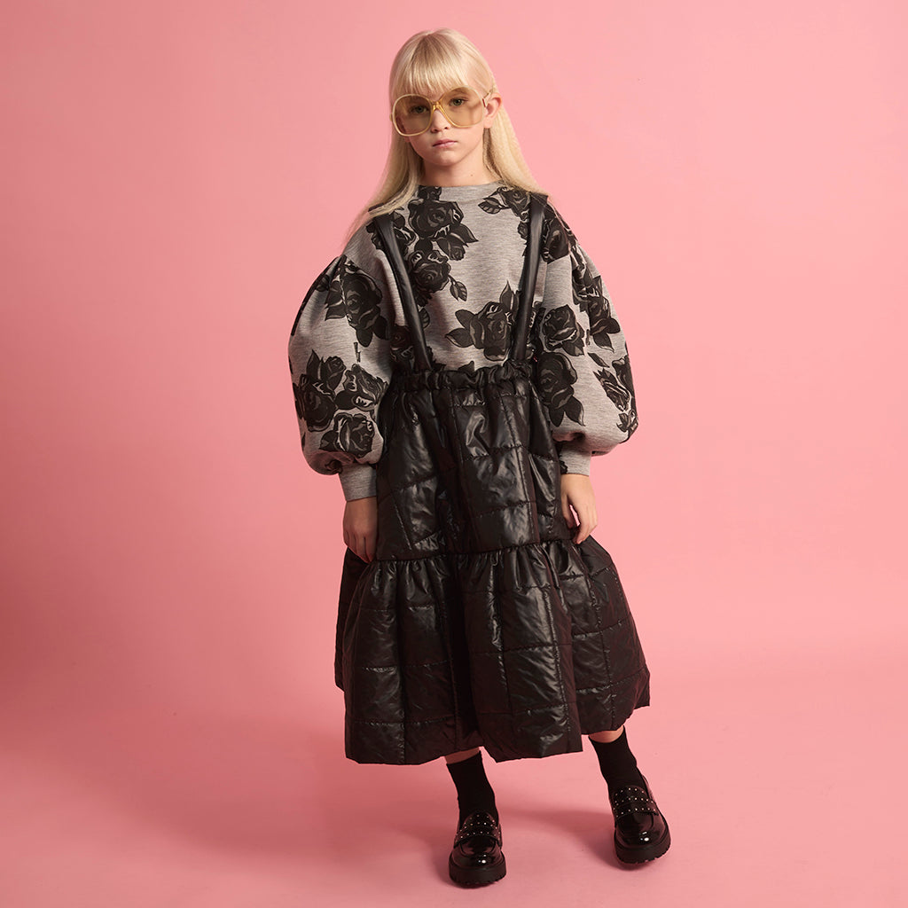 Little Creative Factory Child Neoprene Sweatshirt Grey Melange And Black Flowers