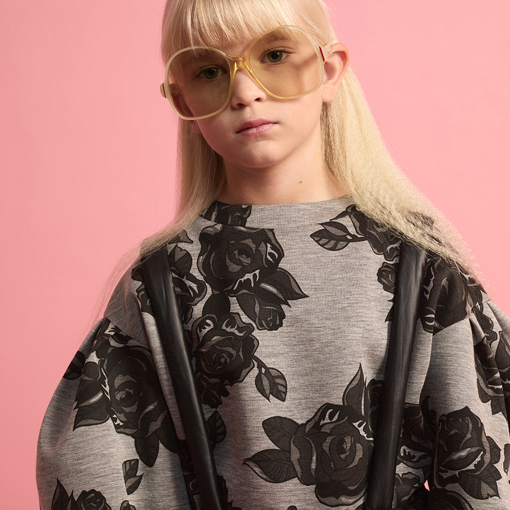 Little Creative Factory Child Neoprene Sweatshirt Grey Melange And Black Flowers