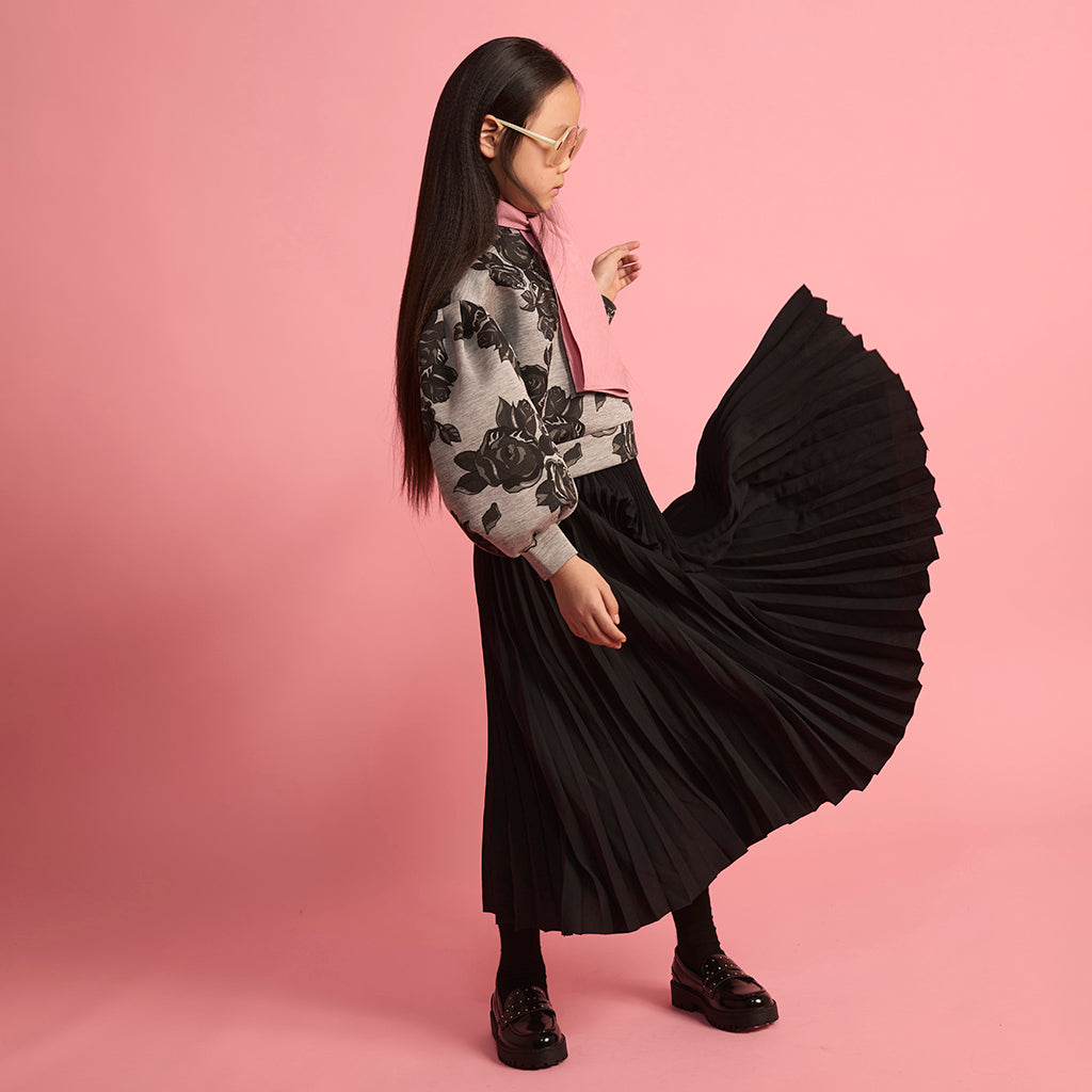 Little Creative Factory Child Neoprene Sweatshirt Grey Melange And Black Flowers