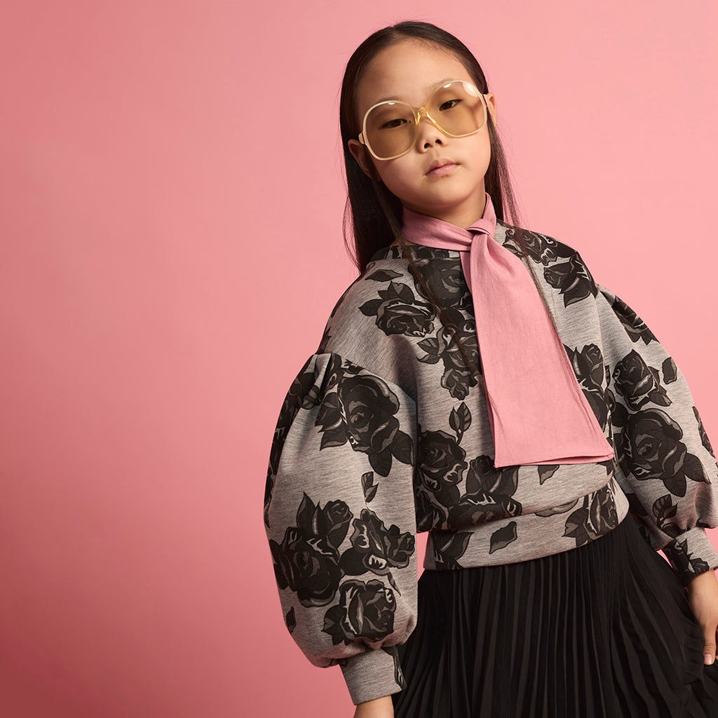 Little Creative Factory Child Neoprene Sweatshirt Grey Melange And Black Flowers