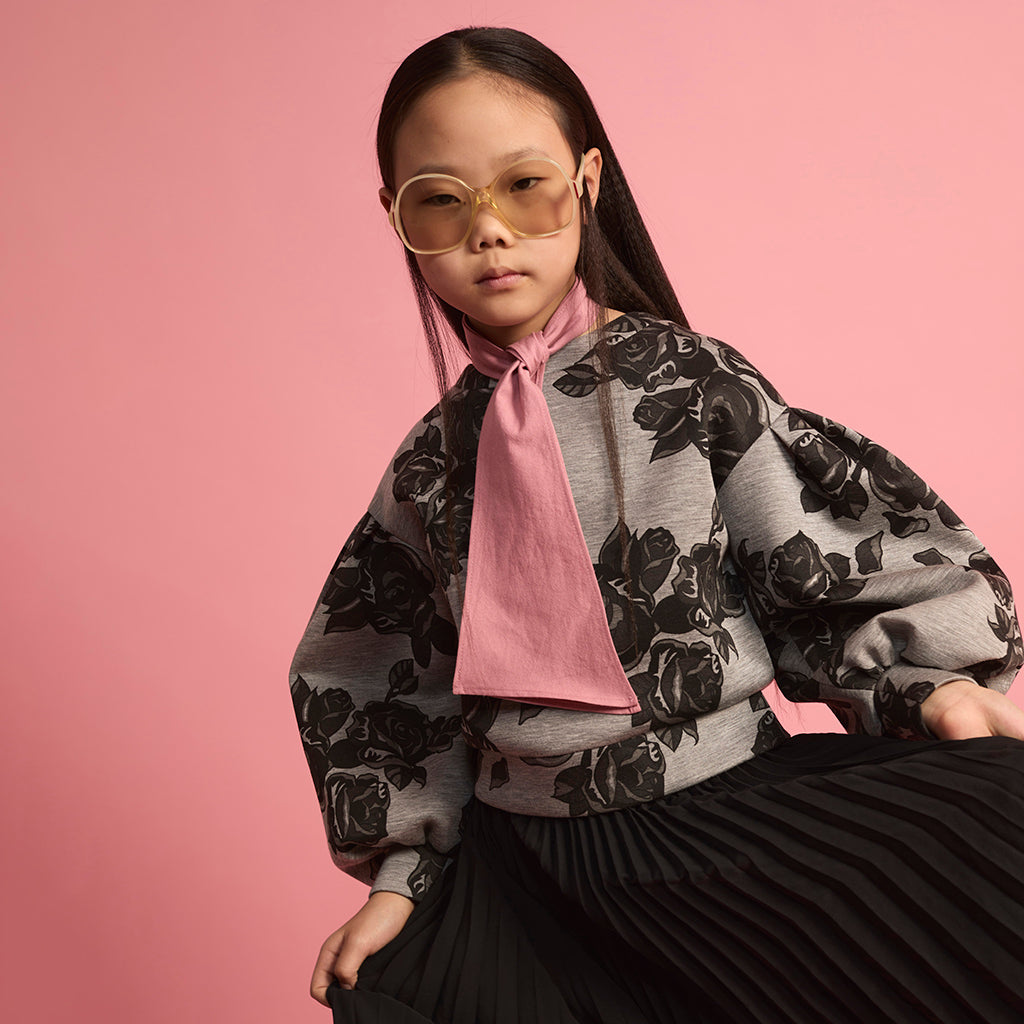 Little Creative Factory Child Neoprene Sweatshirt Grey Melange And Black Flowers