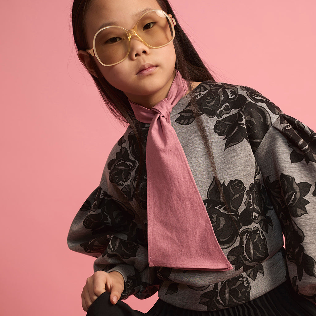 Little Creative Factory Child Neoprene Sweatshirt Grey Melange And Black Flowers