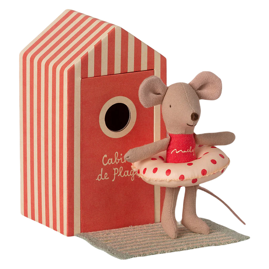 Maileg Toys Little Sister Beach Mouse In Cabin De Plage