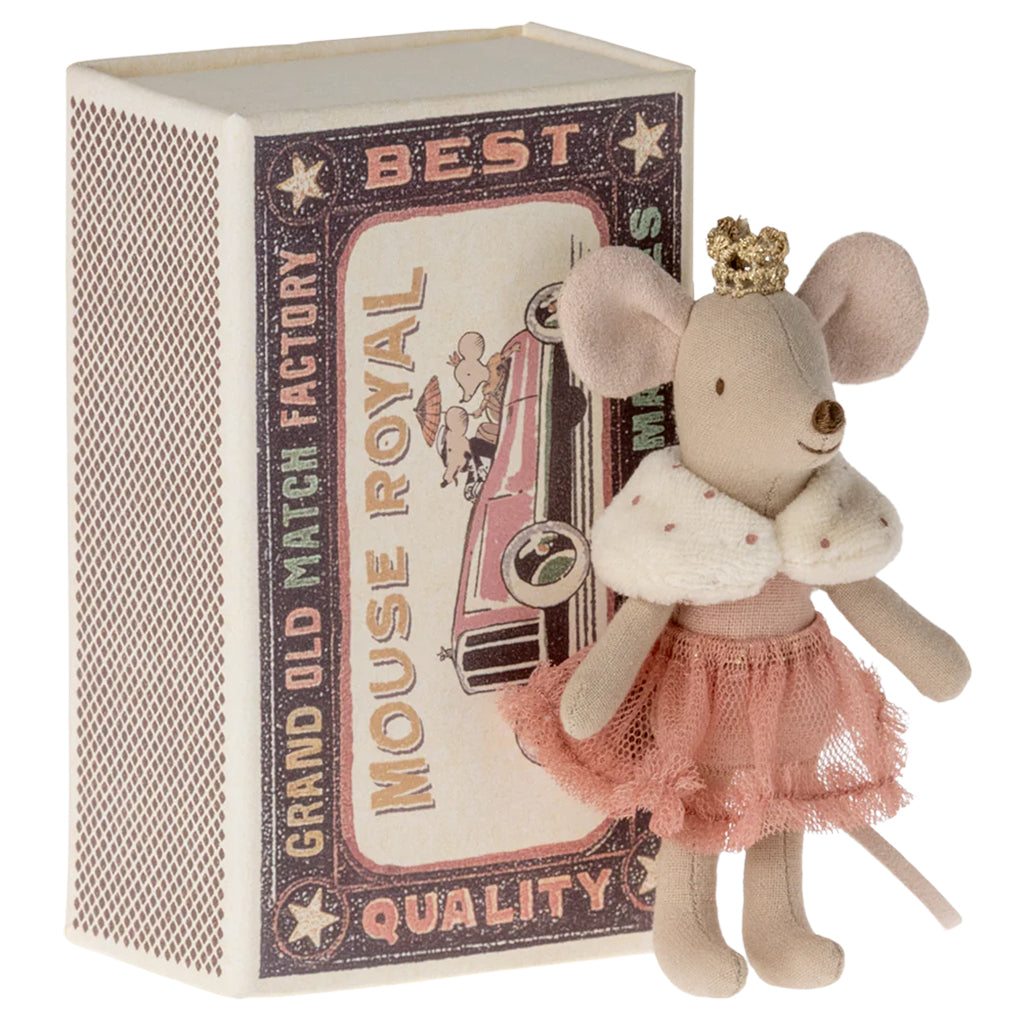 Maileg Toys Little Sister Princess Mouse In Matchbox Pink