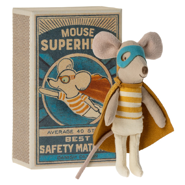 Maileg Toys Little Brother Superhero Mouse In Matchbox