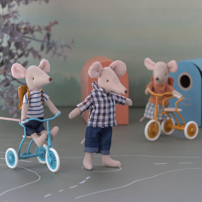 Maileg Toys Mouse Family Big Brother Tricycle With Bag and Magnetic Hands