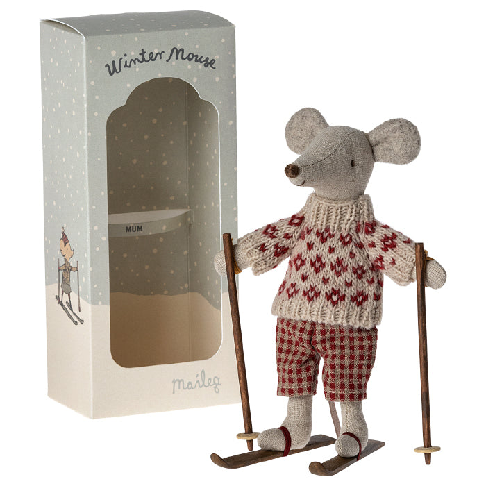 Maileg Toys Mouse Winter Mum With Ski Set