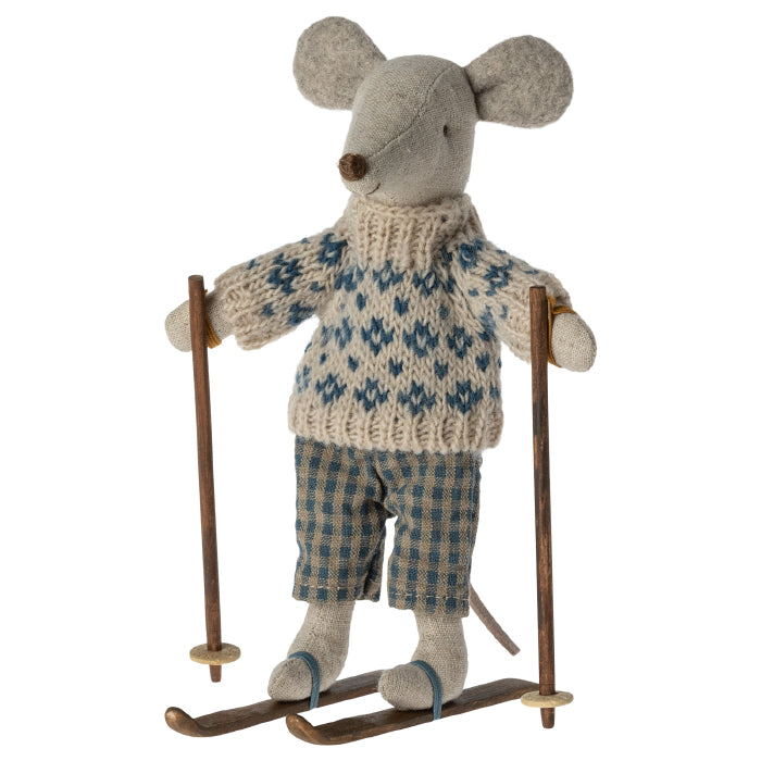 Maileg Toys Mouse Winter Dad With Skis Set