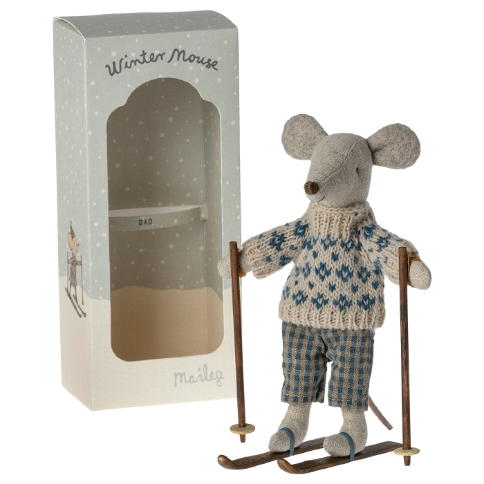 Maileg Toys Mouse Winter Dad With Skis Set