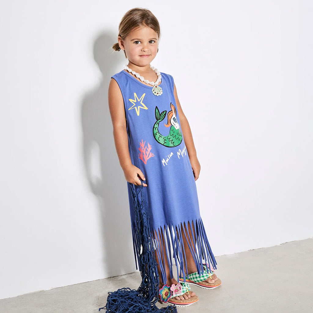 Maison Mangostan Child Mermaid Fringes Dress Blue