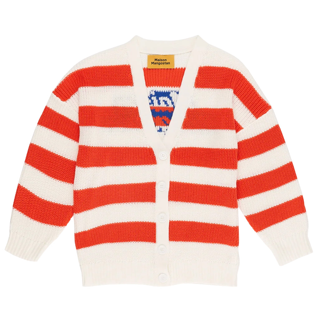 Maison Mangostan Woman Stripes Cardigan Red And White