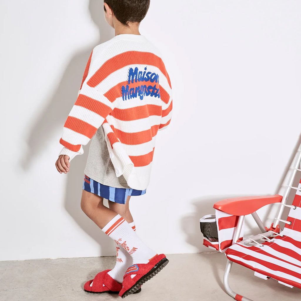 Maison Mangostan Child Stripes Cardigan Red And White