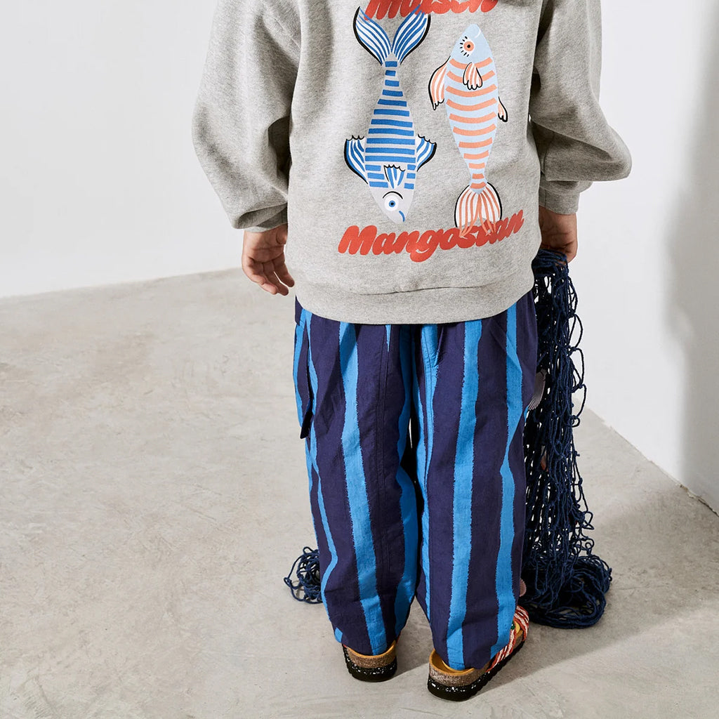 Maison Mangostan Child Cargo Pants Blue Stripes