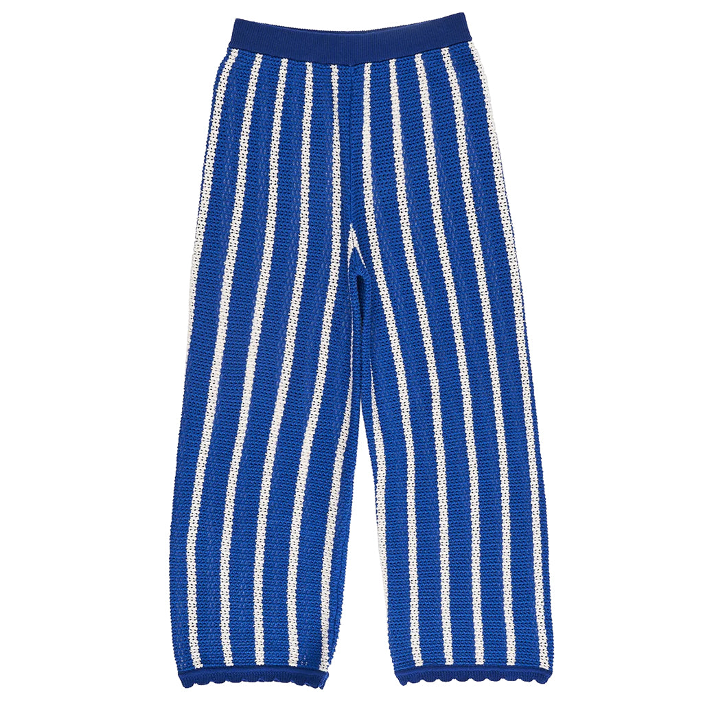 Maison Mangostan Child Stripes Knit Pants Blue And White