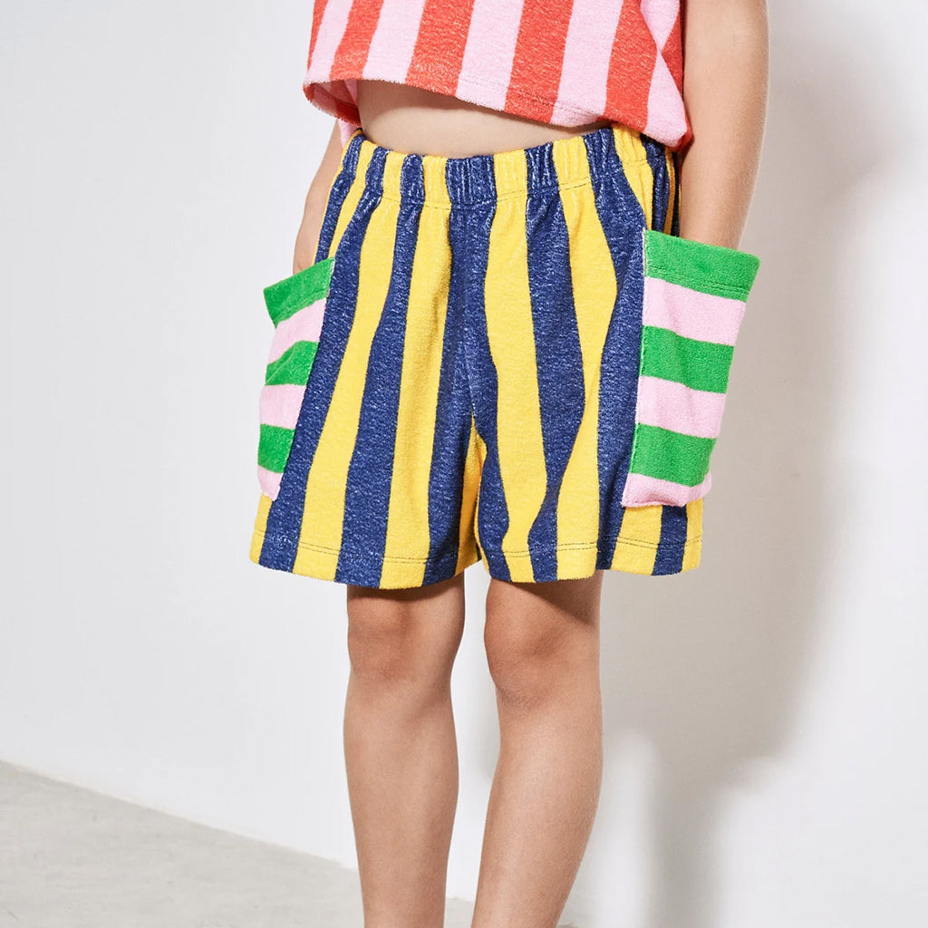 Maison Mangostan Child Terry Shorts Yellow And Blue Stripes