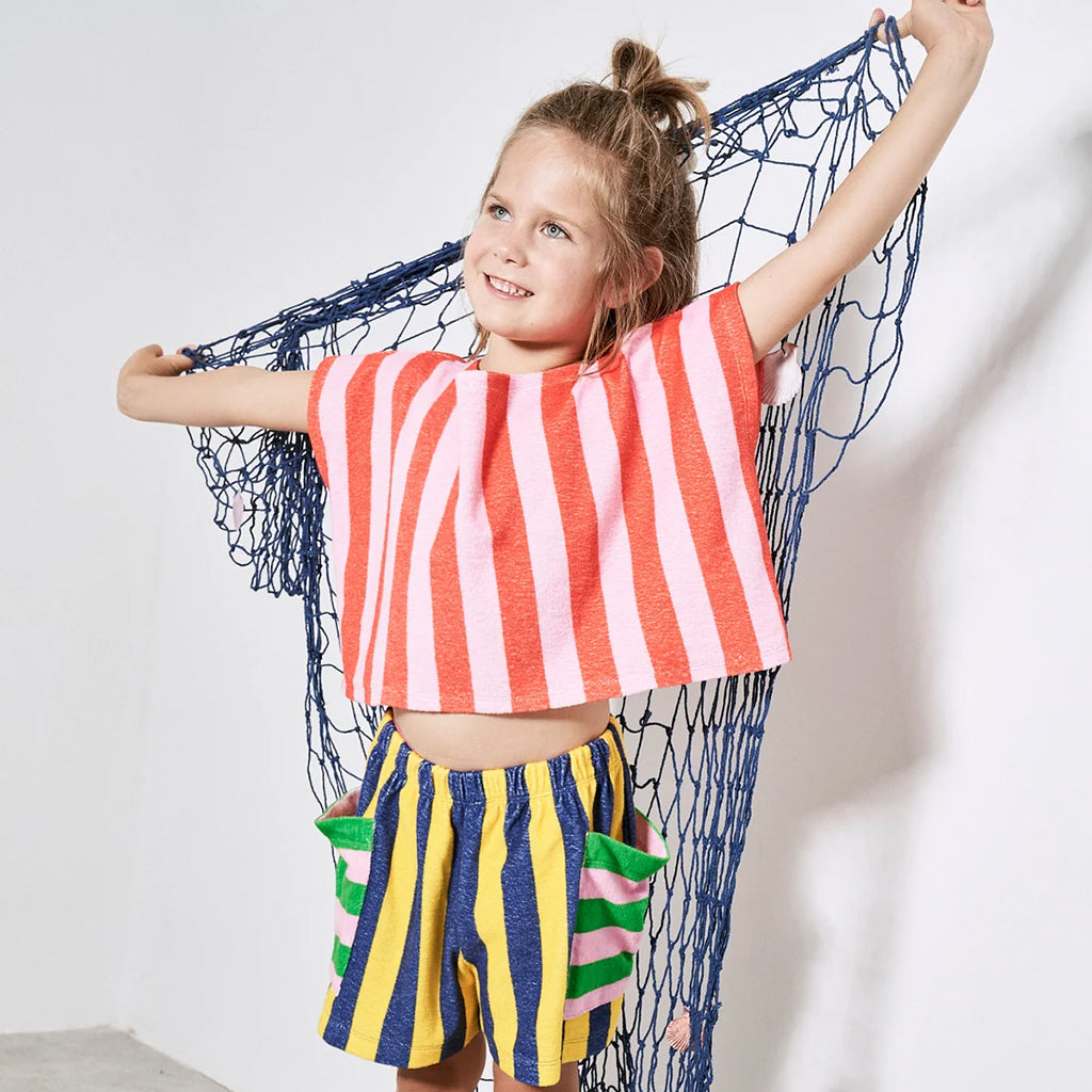 Maison Mangostan Child Terry T-shirt Pink And Red Stripes