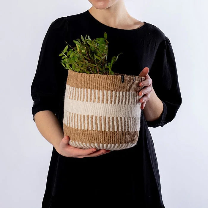 Mifuko Pamba Basket White Rib Weave Small
