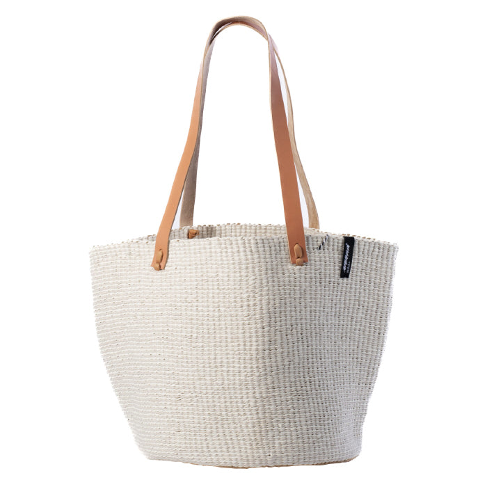 Mifuko Pamba Shopper Basket White Plain Weave Medium