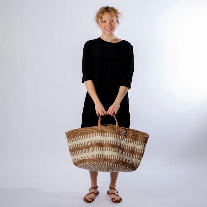 Mifuko Pamba Floor Basket White Rib Weave With Handle XXL
