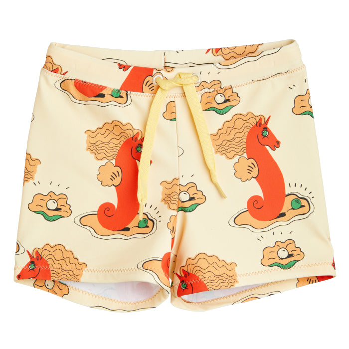 Mini Rodini Child Unicorn Seahorse Swim Shorts Orange