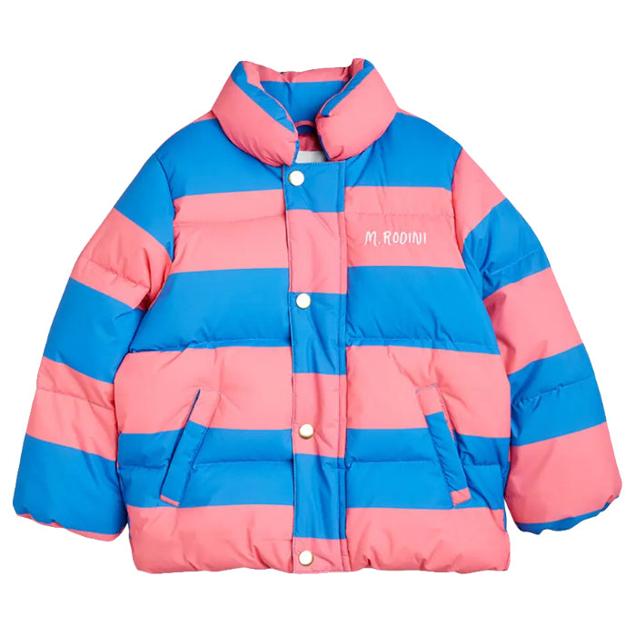 Mini Rodini Child Puffer Jacket Pink And Blue Stripes