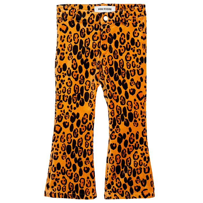 Mini Rodini Child Leopard Flared Velvet Pants Brown