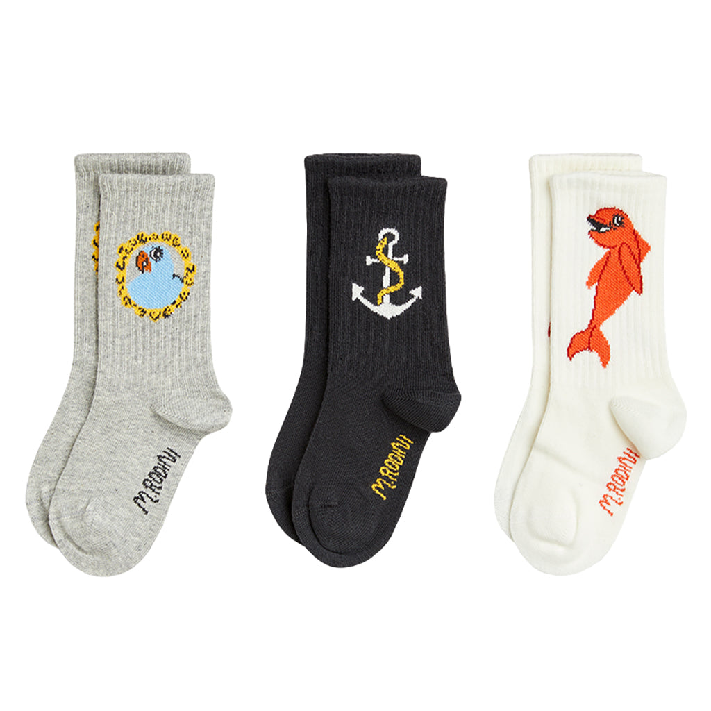 Mini Rodini Child Set of 3 Socks Dolphin Multicolour