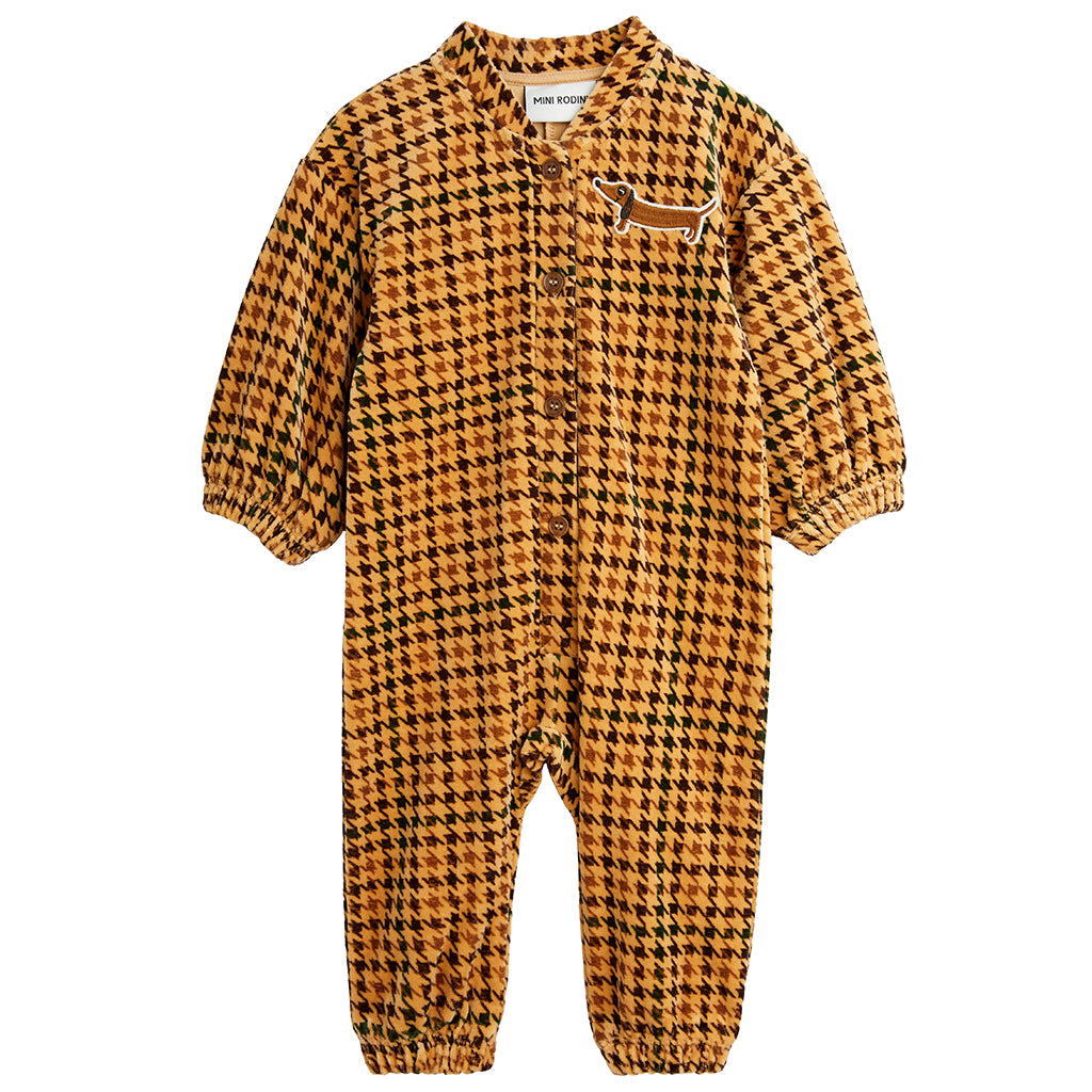 Mini Rodini Baby Houndstooth Velour Jumpsuit Brown