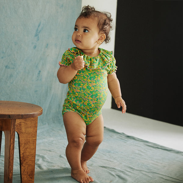 Misha & Puff Baby Balloon Sleeve Paloma Bodysuit Clover Tisbury Garden Green