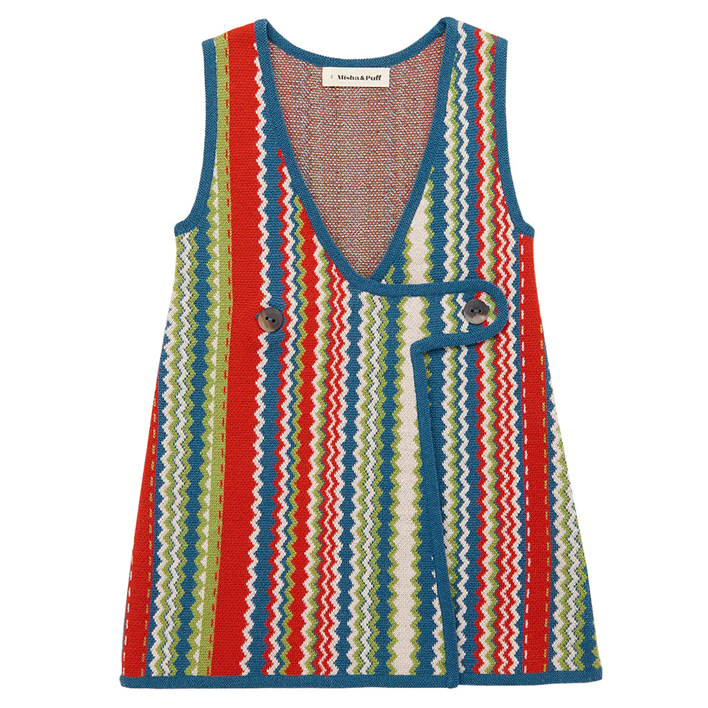 Misha & Puff Child Bibi Dress Atlantic Blue Zigzag Jacquard