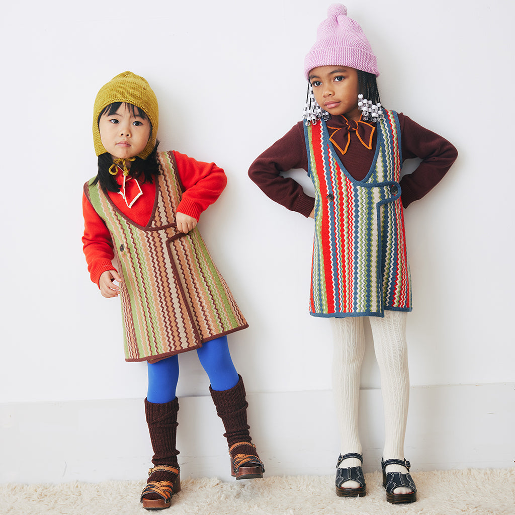 大学生協 割引 Dress Bibi Child Puff & Misha Atlantic Jacquard Zigzag Blue ワンピース