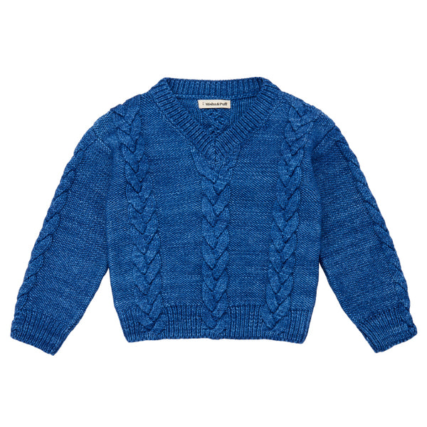 Misha & Puff Child Braided Sweater Blueberry