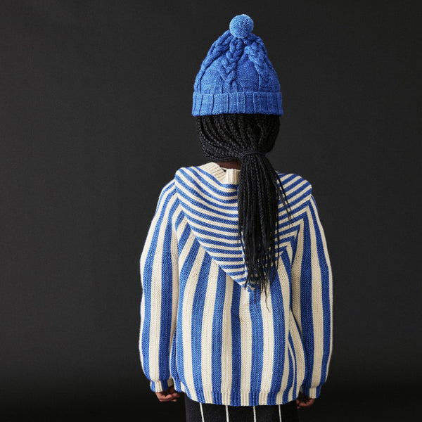 Misha & Puff Child Circus Stripe Hooded Cardigan Blueberry