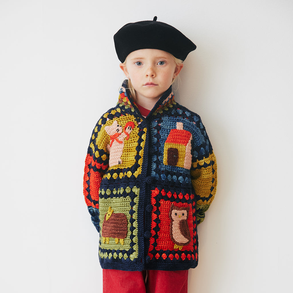 Misha & Puff Child Crochet Meadow Cardigan Ink Multicolour